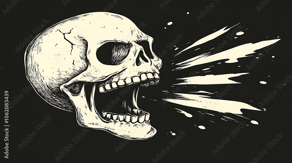 Poster abstract skull with lines and shapes in black background