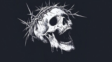 Screaming Skull with Crown of Thorns Design