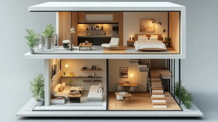 Isometric house interior, 3d house model concept