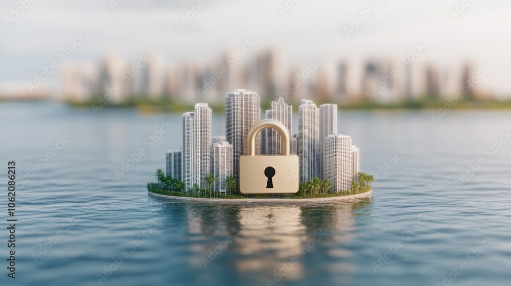 Poster data-driven city skyline with security concept
