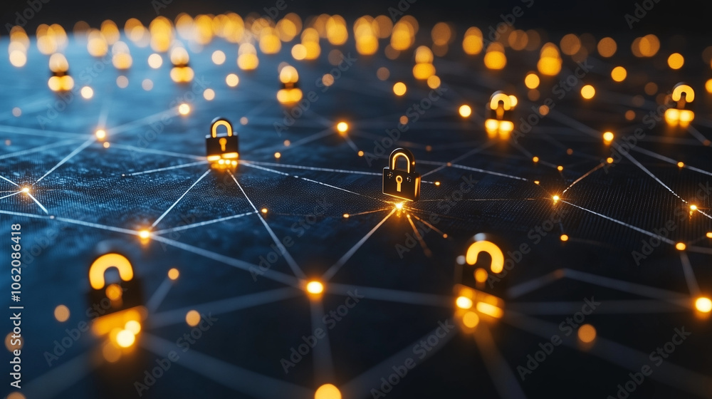 Poster global network security: a mesmerizing digital illustration of a secure global network, depicted wit