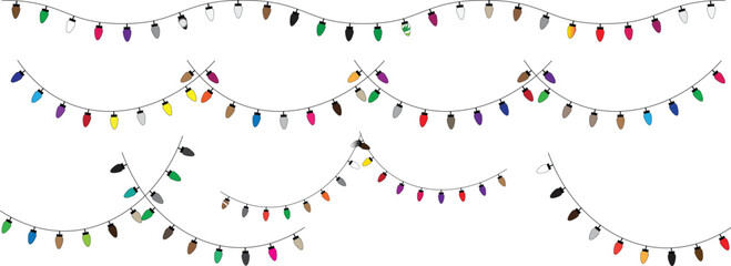Seamless border Christmas holiday lights. Christmas lights bulbs. Christmas lights bulbs. Vector eps10