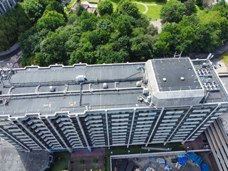 Aerial View of Buildings at Central Bristol City of Southwest of England, United Kingdom. The High Angle Footage Was Captured with Drone's Camera from High Altitude on May 27th, 2024.