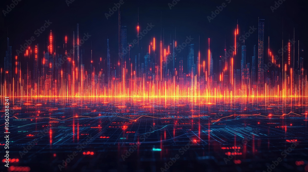 Aufkleber a colorful digital landscape showcases a series of luminous data visualizations and glowing lines, d