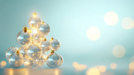 the clear balls ornament on the lighten light blue background 