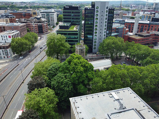 Aerial View of Buildings at Central Bristol City of Southwest of England, United Kingdom. The High...
