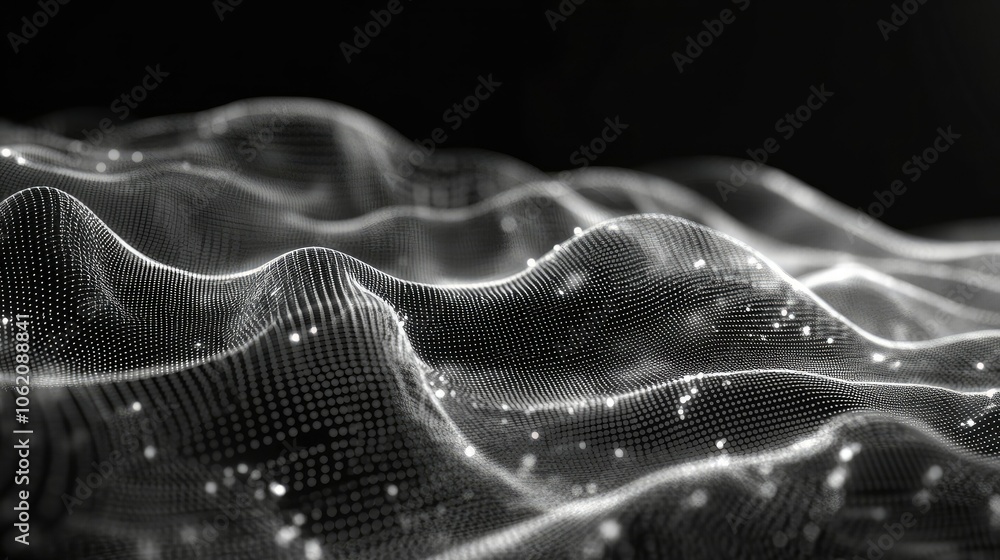 Poster Abstract tech waves in wireframe style, perfect for science and innovation presentations