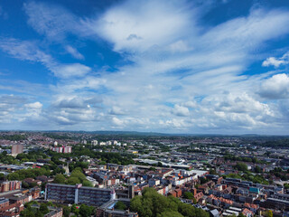 Aerial View of Buildings at Central Bristol City of Southwest of England, United Kingdom. The High Angle Footage Was Captured with Drone's Camera from High Altitude on May 27th, 2024.