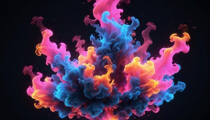 Abstract Ink Explosion: A vibrant and dynamic explosion of pink, orange, and blue ink creates a mesmerizing abstract art piece, full of swirling textures and vivid colors.