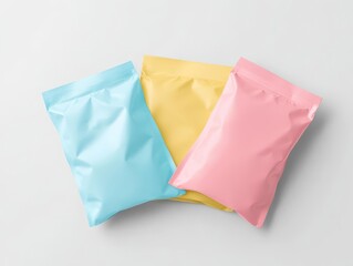 Naklejka premium Flat lay of blank solid-color ziplock bag, in a bright neutral color, lying flat in 3D, flat solid ziplock bag mockup