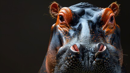 Hippo isolated on black background Close-up 