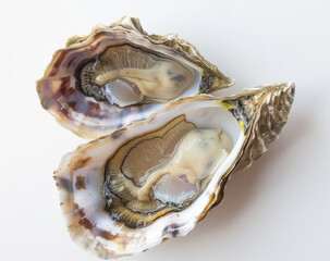Naklejka premium Freshly harvested oysters on a white surface ready for gourmet preparation
