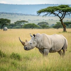 Obraz premium white rhino walking in the grass