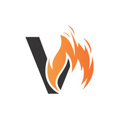 Initial letter logo with fire creative concept Premium Vector
