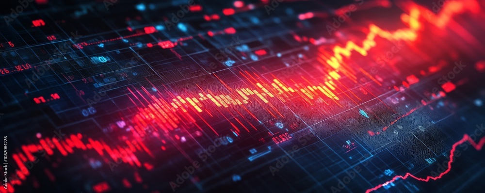 Poster abstract red and blue digital data display with lines and graphs