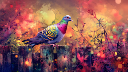 Fototapeta premium Captivating Syrian Dewlap Pigeon in a Tranquil Garden Setting with Nature's Beauty