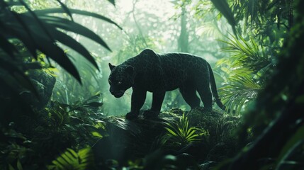 Black panther in the lush green forest
