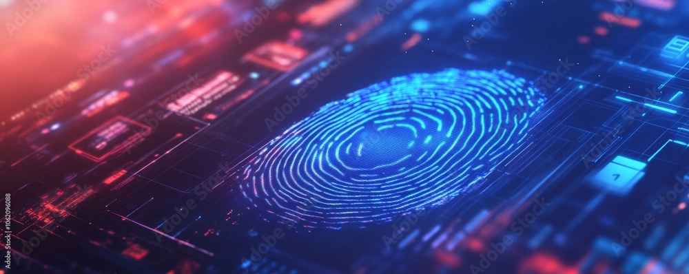 Poster digital fingerprint scan on a technological interface