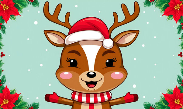reindeer with santa hat  Generative AI