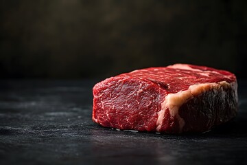 Freshly Cut Ribeye Steak on a Dark Background, High-Quality Culinary Photography

