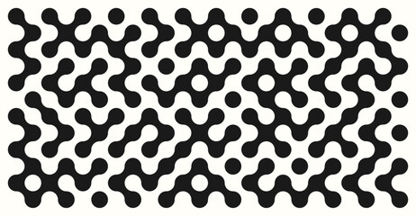 Monochrome trendy abstract futuristic geometric background, dotted shapes in retro style Y2K, groovy. Brutalist black on white banner, flyer, presentation, poster. Vector EPS10
