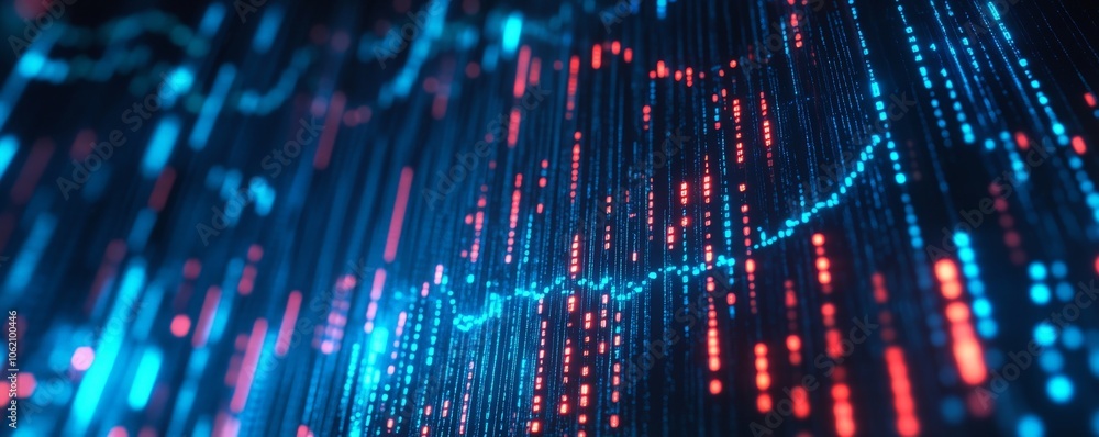 Poster abstract digital data stream with red and blue lights