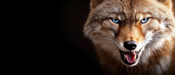 Fototapeta premium A close-up of a wolf's face with its mouth agape