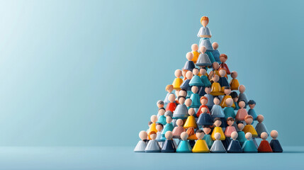 A colorful pyramid of miniature figures, showcasing a variety of clothing styles, arranged against a soft blue background.