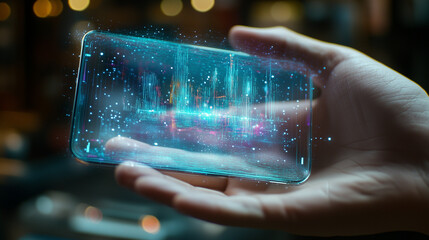 Holographic Cityscape Displayed On Mobile Screen