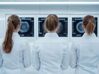 Fototapeta premium Medical Professionals Analyze Imaging Results in a High-Tech Laboratory Setting for Enhanced Patient Care and Diagnosis