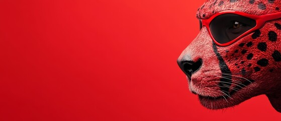 Naklejka premium A tight shot of a cheetah donning red goggles and sunglasses