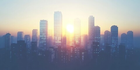 Creative Abstract Marketing Background Featuring a Sci-Fi Cityscape on an Alien Planet, Showcasing a Smart City Design with a Wide-Angle View, Tilted Perspective, and Depth of Field. This AI-Generated