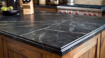 Obraz premium Luxurious black stone surfaces sleek kitchen countertops