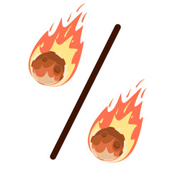 Flaming meteorite percent symbol icon, symbolizing hot deals and discounts. Minimalistic and isolated icon style, perfect for Black Friday promotions, sales, and special offer designs. No background.