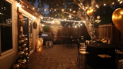 Elegant Outdoor Party with Fairy Lights and Decorations
