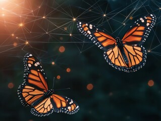 Fototapeta premium Ethereal Interconnectedness - Vibrant Monarch Butterflies in Flight