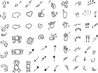 A set of simple and cute monochrome illustrations of hand-drawn doodles that can be used for icons and notices.Hand-painted brush
