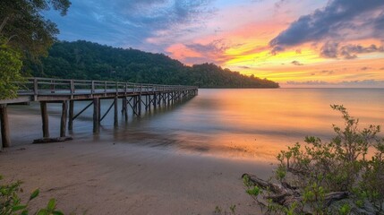 Fototapeta premium Serene Sunset Over Tranquil Seaside Pier