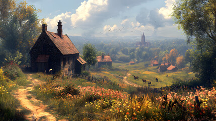 Breathtakingly Beautiful Berkshire Countryside Landscape with Rolling Hills and Quaint Villages Under a Clear Sky