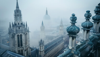 Fototapeta premium Fog in cities, beautiful natural scene view of fog in the cities with landscape by AI generative.