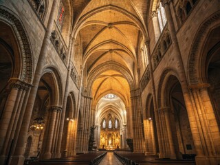 Fototapeta premium Modern Sleek Style Blends with Ancient Stone in a Majestic Cathedral Interior Vault Setting