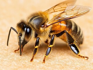 Explore the intricate details of a honeybee's pollencoated legs in gigapixel clarity