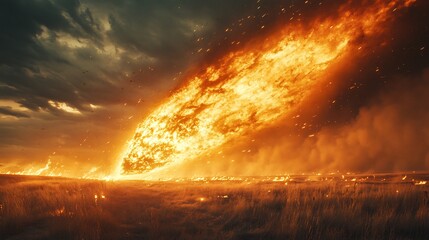 Obraz premium Colossal comet fragments over North America ignite firestorms plains evoking the Clovis comet hypothesis