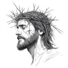 Fototapeta premium Crown of Thorns: A Pensive Portrait of Jesus Christ