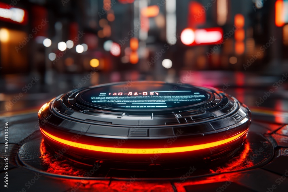 Poster digital bail document with holographic interface in a neon-lit futuristic setting, capturing the sle