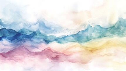 Fototapeta premium Soft pastel watercolor mountain landscape, ethereal vibe