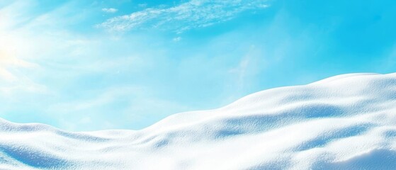  A snow-covered hill beneath a clear blue sky Sun glows brightly at its zenith, surrounded by wispy clouds in the backdrop