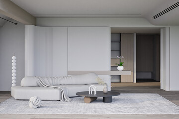 Interior of living room with wabi-sabi style,  3d render