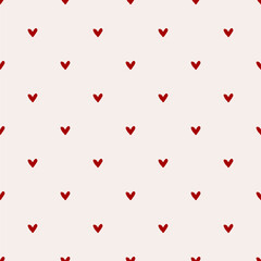 Red hearts Seamless Pattern Hand drawn Vector Doodle Romantic Sketch Symbols.