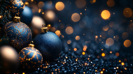 Beautifully decorated Christmas ornaments with shimmering lights at twilight